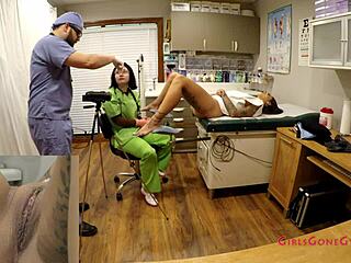 Nurse Lenna Lux spreads Stefania Mafra's pussy with speculum... while Doctor Tampa watches her first gyno exam?