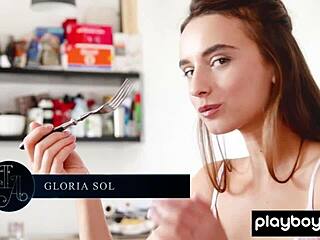 Busty Ukrainian Gloria Sol Teases Stripping on Table