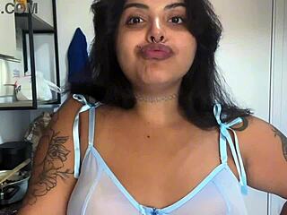 gordinha juliana coxta masturbates chubby latina ass with chocolate dildo pov orgasm on floor