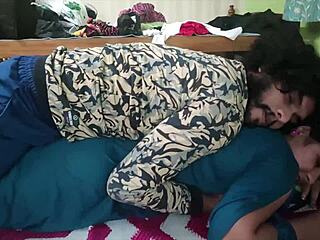 Desi housewife moans loud as hubby rams her fat ass with monster cock in bed.