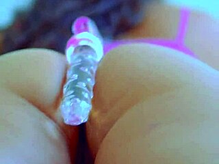 Desi Beauty's Shaved Pussy Devours Glass Dildo Up Close