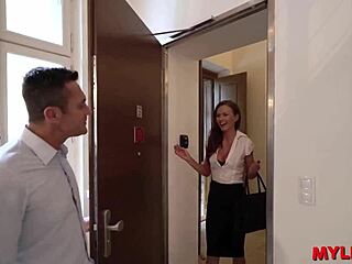 Lustful cougar milf in stockings rides cock cowgirl style after assplay negotiation for new apartment.