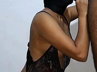 gorgeous black babe milks thick cock leche straight from his balls with her hot mouth