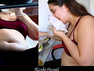 Chubby latina piggy teases her fat belly ass while gaining weight studying