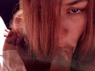 that sunny afternoon, she drops to her knees for a deep bareback ball licking blowjob on his monster cock