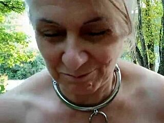 hey check out my chained slave flashing and uro training in the forest