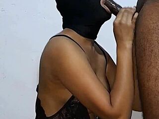 gorgeous black babe milks thick cock leche straight from his balls with her hot mouth