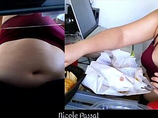 Chubby latina piggy teases her fat belly ass while gaining weight studying