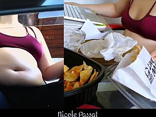 Chubby latina piggy teases her fat belly ass while gaining weight studying