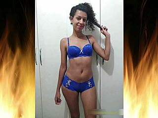 oh dang beautiful brunette slippin outta blue lingerie teasin her curves trailer 01