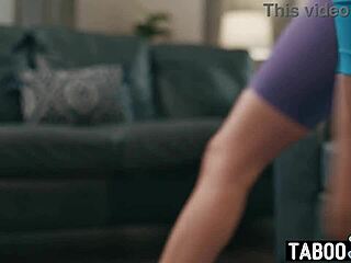 Lesbian teen sky wonderland licks ebony milf stepmom during sweaty workout