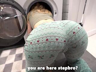 Step Bro Sneaks Creampie into Tight Stepsis Inside Washing Machine