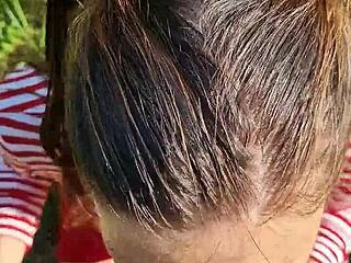 summer day slobbery blowjob fills her wet mouth with hot cum