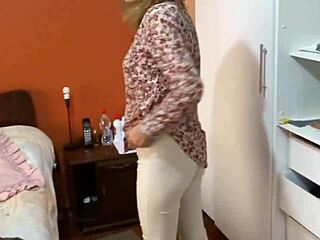 Stepmom flashes big pussy in lingerie as son's friends jerk and cum