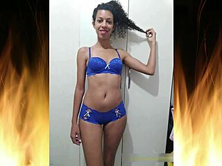 oh dang beautiful brunette slippin outta blue lingerie teasin her curves trailer 01