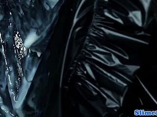 glamcore babe's perfect face and tits soaked in thick ropes of jizz