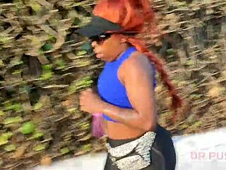 fiery redhead's massive ass shakes wildly as her lover films her gym workout tease