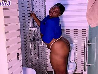 chubby ebony babe dildos fat ass bathroom
