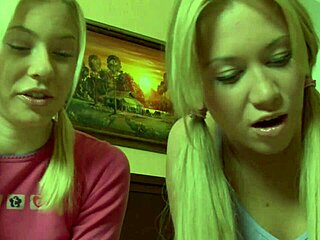 hey check out this cute blonde teen taida v fingering her shaved pussy with toys alongside brunette friend