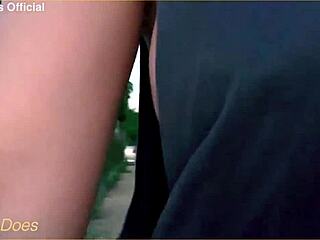 WIFEY FLASHES HUGE TITS ON THE BUSY STREET FOR EVERYONE!