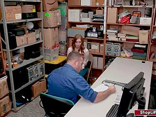 Busty redhead shoplifter bends over for officer's hard anal doggystyle fuck