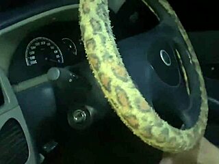 brazilian mature flashes swollen clit then takes car creampie