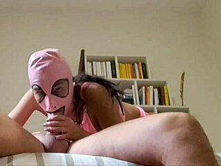 Big cock milf gags deep in fishnets and heels before swallowing every drop