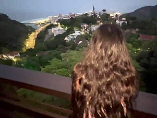 Skinny stepdaughter nerd orgasms hard fucking stepdad outdoors on balcony no cares who sees