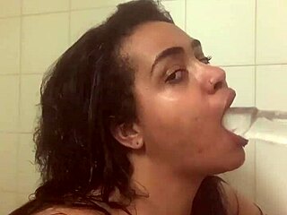 fresh faced cutie bares huge ass and fucks pussy deep in steamy shower