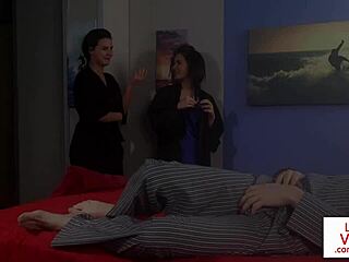 Cute British Femdoms in Lingerie Command Sub Guy to Jerk Off While Humiliating Him