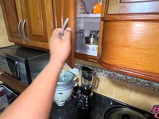 my blonde stepmom and i chat in kitchen then fuck hard on counter