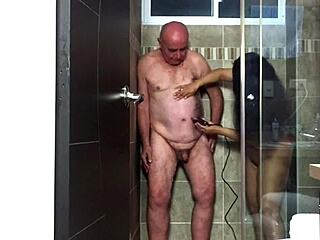 peeking in shower agarabas shakes big ass teases monster cock close-up gaping