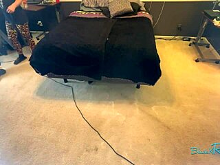 uh just vacuuming my bedroom as brunette housewife with natural tits