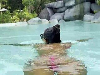 😍 hot monika fox rocks pink bikini pool swim and sexy walk!