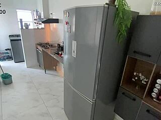 Hidden cam catches teasing latina maid in provocative short shorts