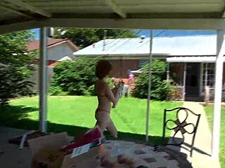 Redhead prostitute wife spreads legs in lingerie for big ass anal fingering and fucking