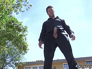 wanna see sex trafficker destroy busty skinny blonde slave's holes?