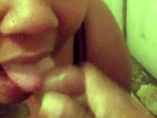 Sucking huge throbbing cock close-up till it explodes cum everywhere