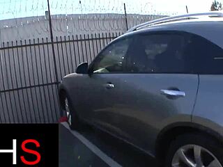 Gorgeous big-titted brunette rides huge cock wildly outdoors then takes titty fuck