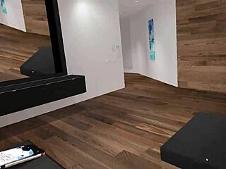 Brunette shaves her smooth hairless pussy then chills VR style