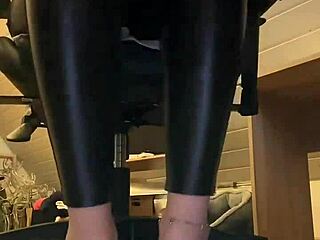 Good Morning Leather Pants Nylon Socks Barefoot Feet Fetish Close-Up