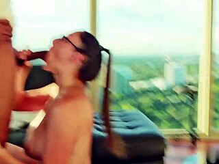 nerdy housewife melanie obsesses over big black cock deepthroat facial in her glasses and tan lines 😍🍆💦