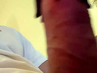 my huge cock throbs during intense workout handjob