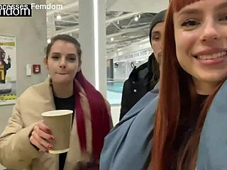 petite princesses spit humiliate slaves in public femdom outdoors.