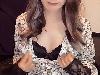 Japanese Ladyboy In Dress Quietly Masturbates Cute Anal Shemale Solo