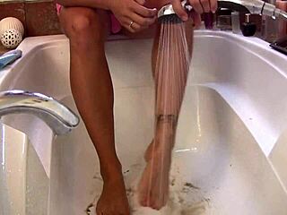 Cute Blonde Teen Moans Teasing Feet by Pool in Bathtub