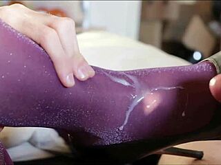 Cum Explodes on Nylon Lurex Pantyhose Boots!
