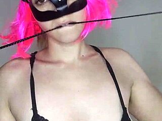 you won't believe my kitty mask corset tease flashing natural big tits