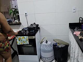 Horny Latina Mother-In-Law Fucks Stepson's Huge Cock Kitchen