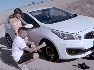 young skinny latina michy perez fucks kevin white rough roadside outdoor